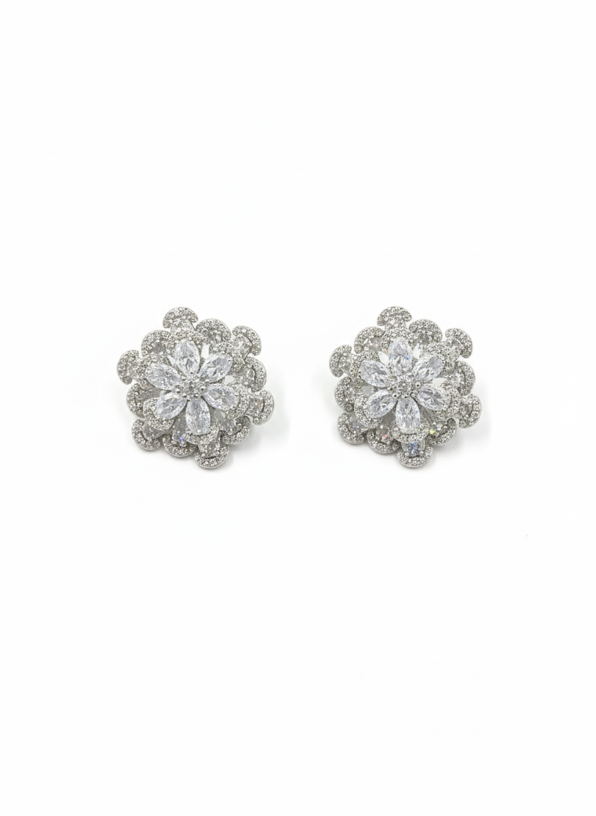 Silver Floral Cluster Crystal Stud Earrings – MODA Accessories