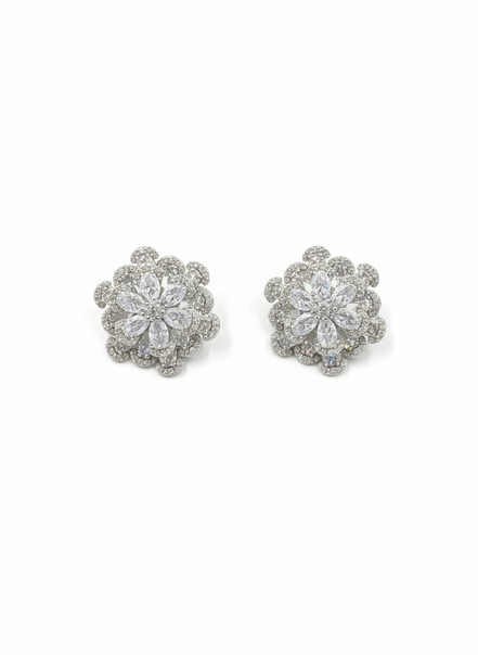 Silver Floral Cluster Crystal Stud Earrings – MODA Accessories