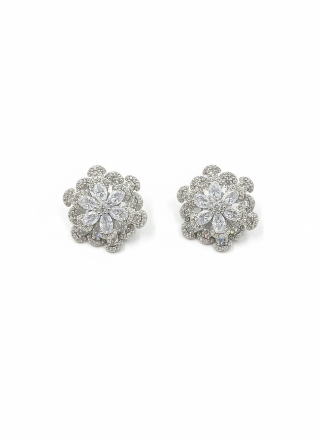 Silver Floral Cluster Crystal Stud Earrings – MODA Accessories