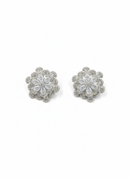 Silver Floral Cluster Crystal Stud Earrings – MODA Accessories