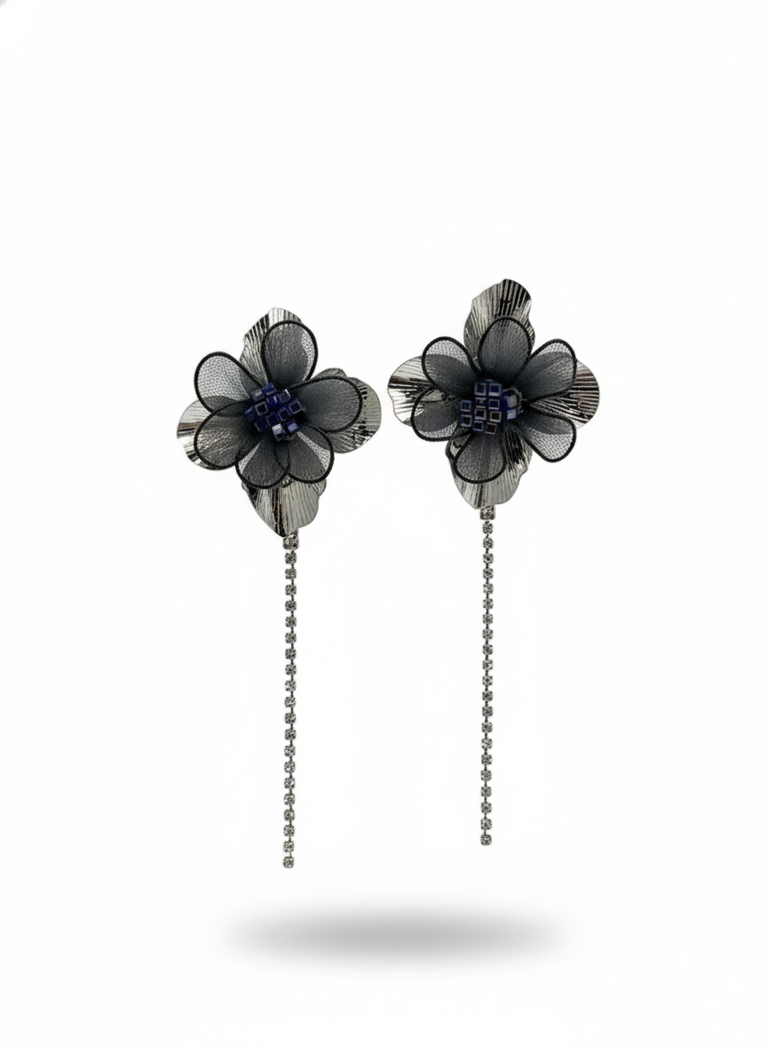 Black Floral Mesh Drop Earrings