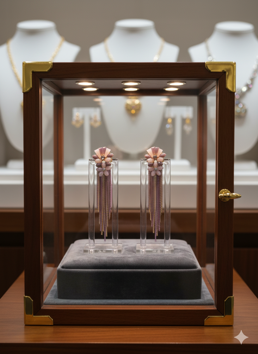 Purple & Gold Crystal Tassel Statement Earrings