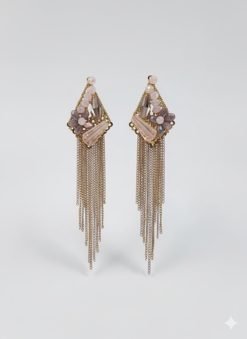 Blush Crystal Floral Tassel Earrings
