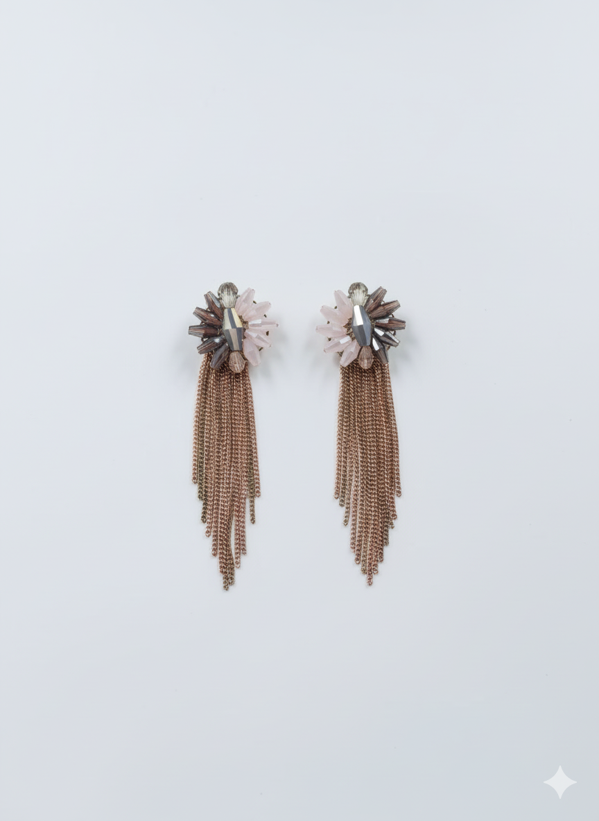 Rose Gold Crystal Tassel Statement Earrings