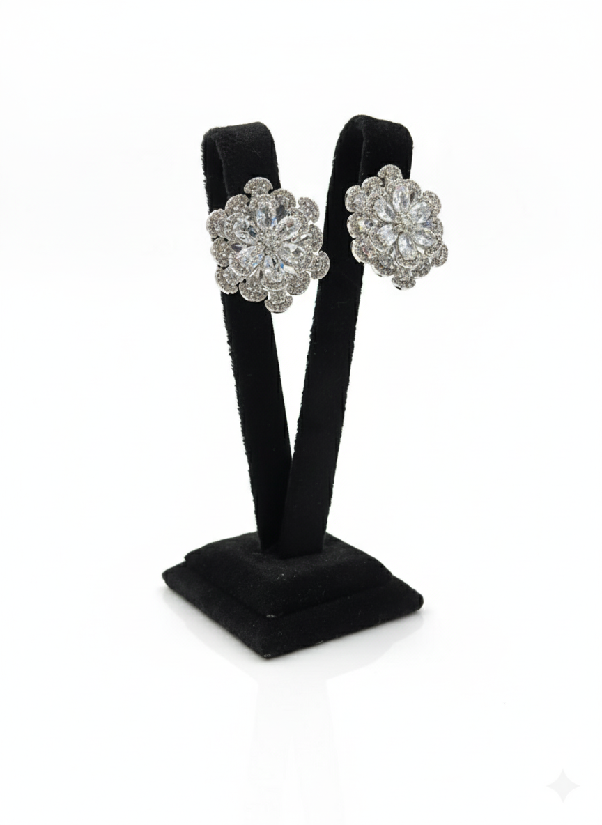 Silver Floral Cluster Crystal Stud Earrings – MODA Accessories