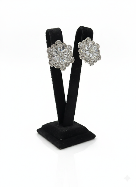 Silver Floral Cluster Crystal Stud Earrings – MODA Accessories