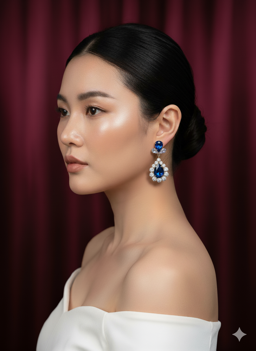 Royal Blue Teardrop Crystal Earrings