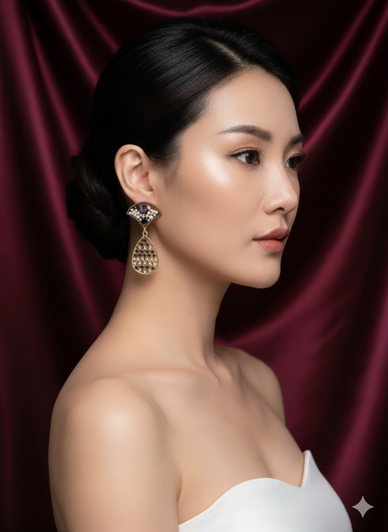 Black & Pearl Teardrop Vintage Earrings