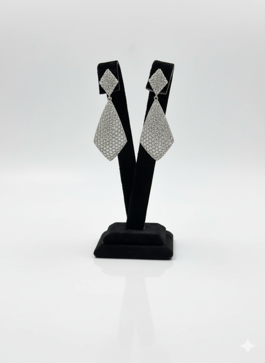 Silver Geometric Pave Crystal Drop Earrings – MODA Accessories