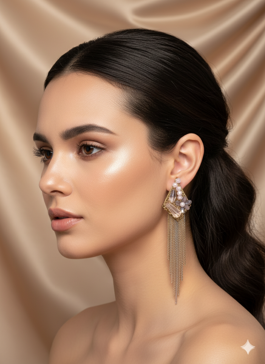 Blush Crystal Floral Tassel Earrings