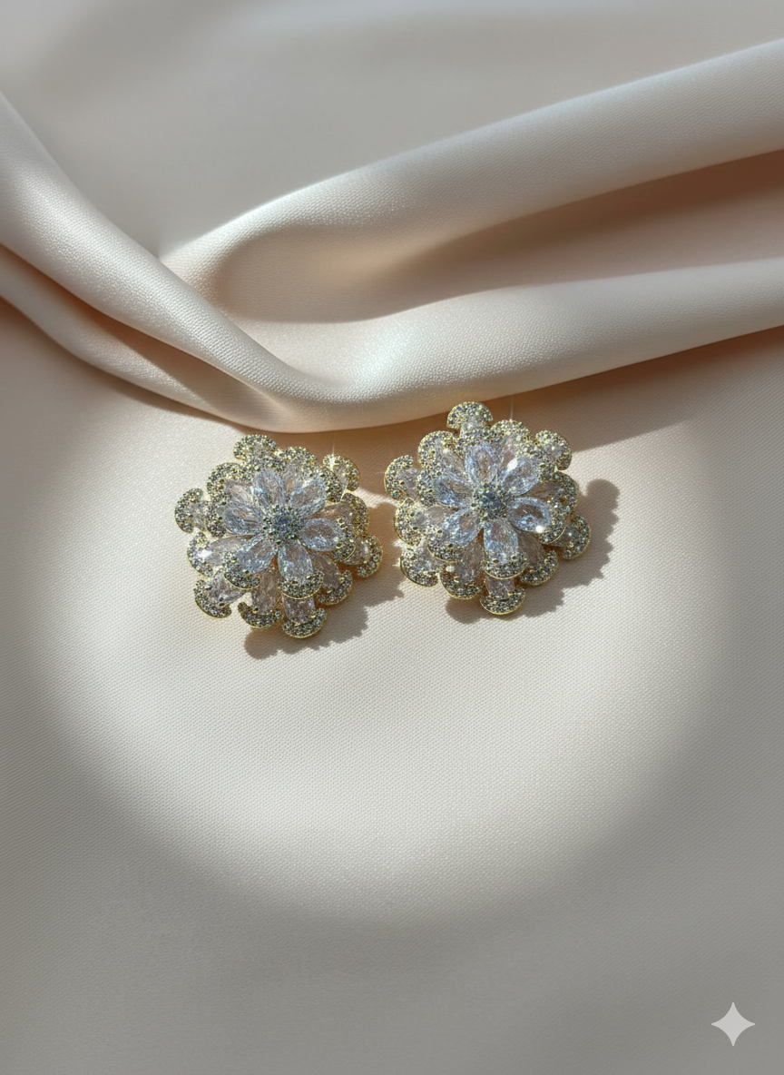 Gold Floral Cluster Crystal Stud Earrings – MODA Accessories