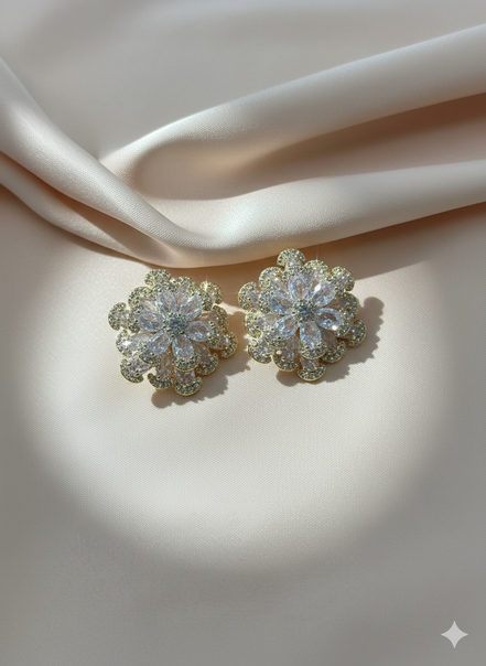 Gold Floral Cluster Crystal Stud Earrings – MODA Accessories