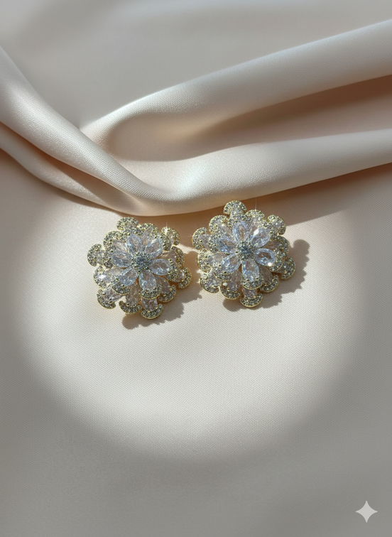 Gold Floral Cluster Crystal Stud Earrings – MODA Accessories