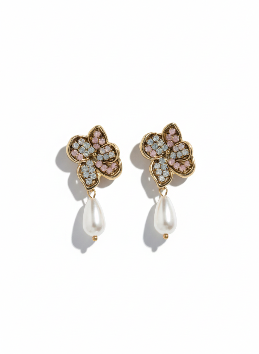 Floral Pearl Drop Earrings