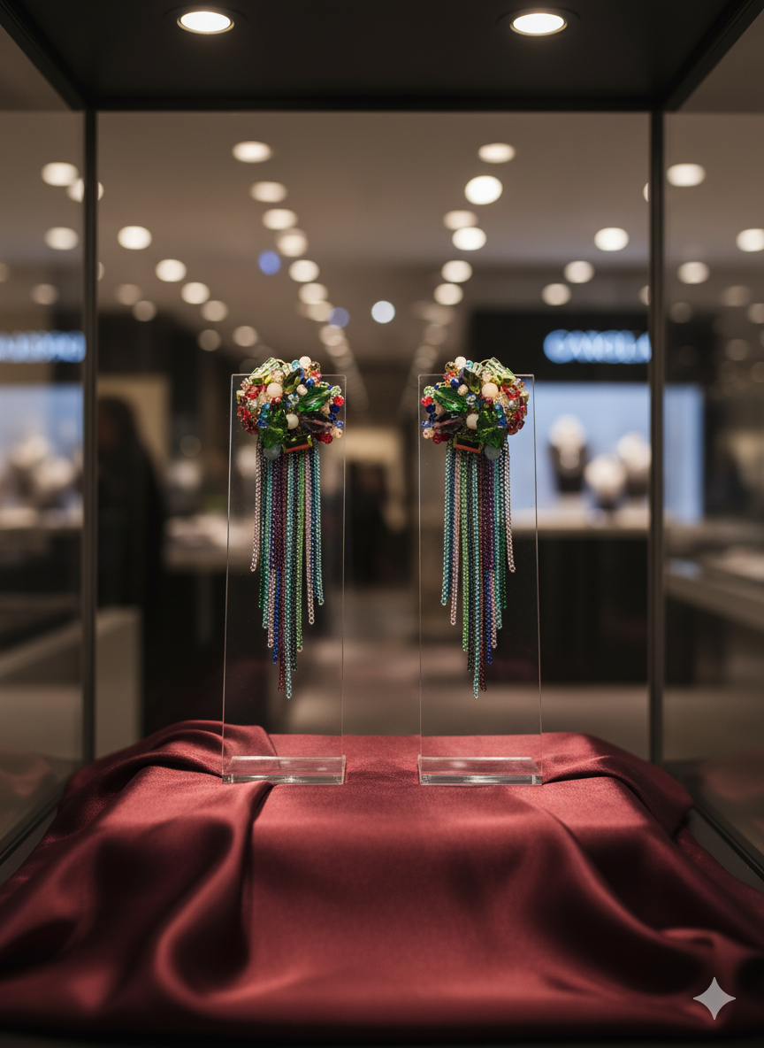 Multicolor Beaded Tassel Statement Earrings