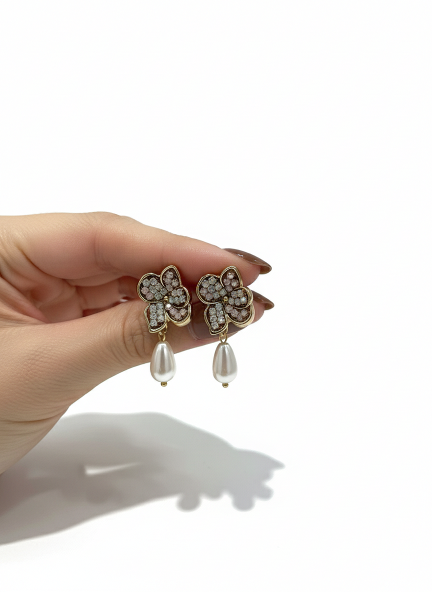 Floral Pearl Drop Earrings