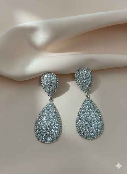 Silver Teardrop Pave Crystal Statement Earrings – MODA Accessories