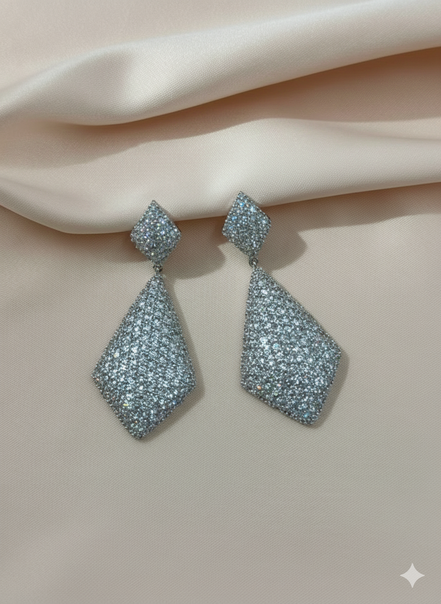Silver Geometric Pave Crystal Drop Earrings – MODA Accessories