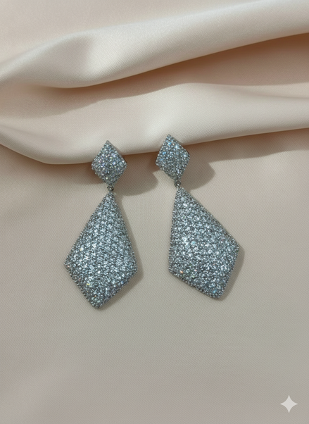 Silver Geometric Pave Crystal Drop Earrings – MODA Accessories