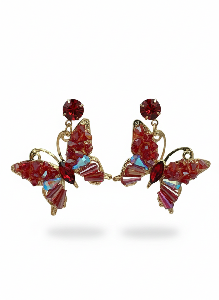 Red Crystal Butterfly Statement Earrings