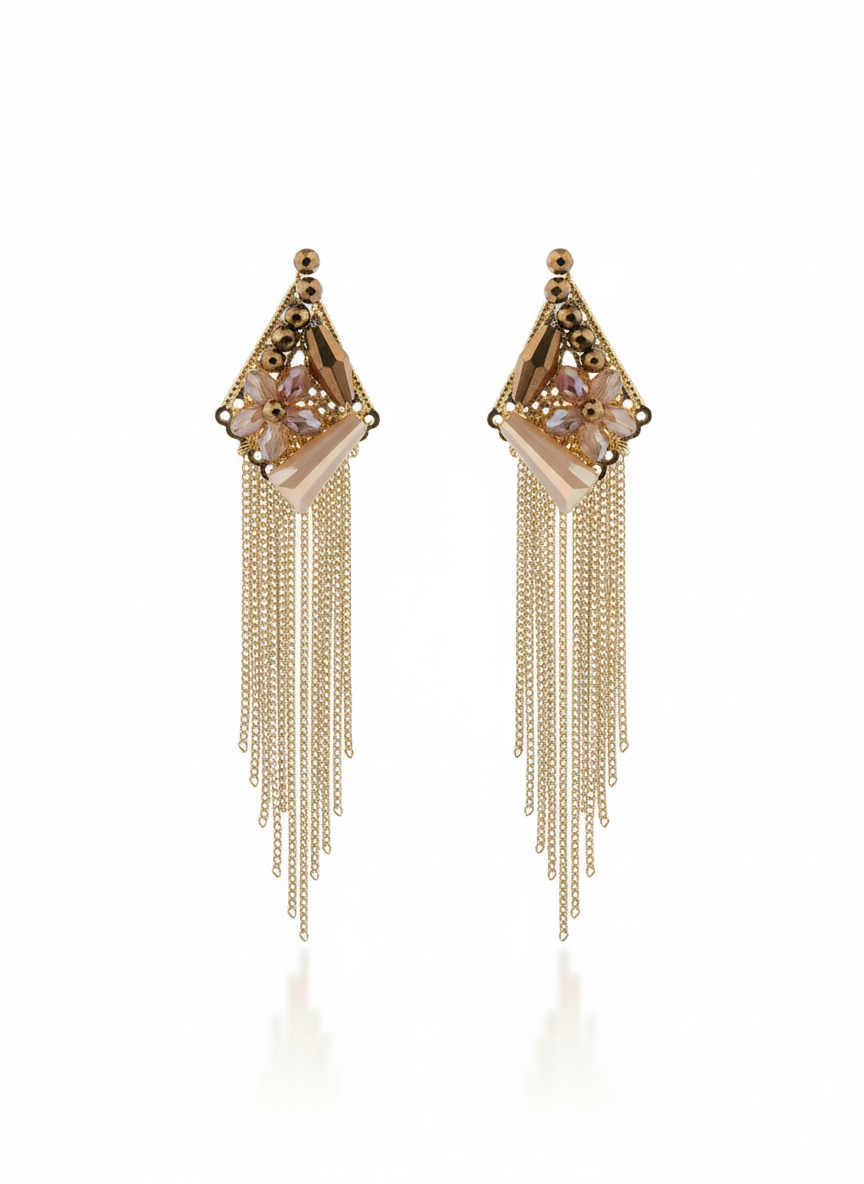 Elegant Gold Geometric Tassel Earrings