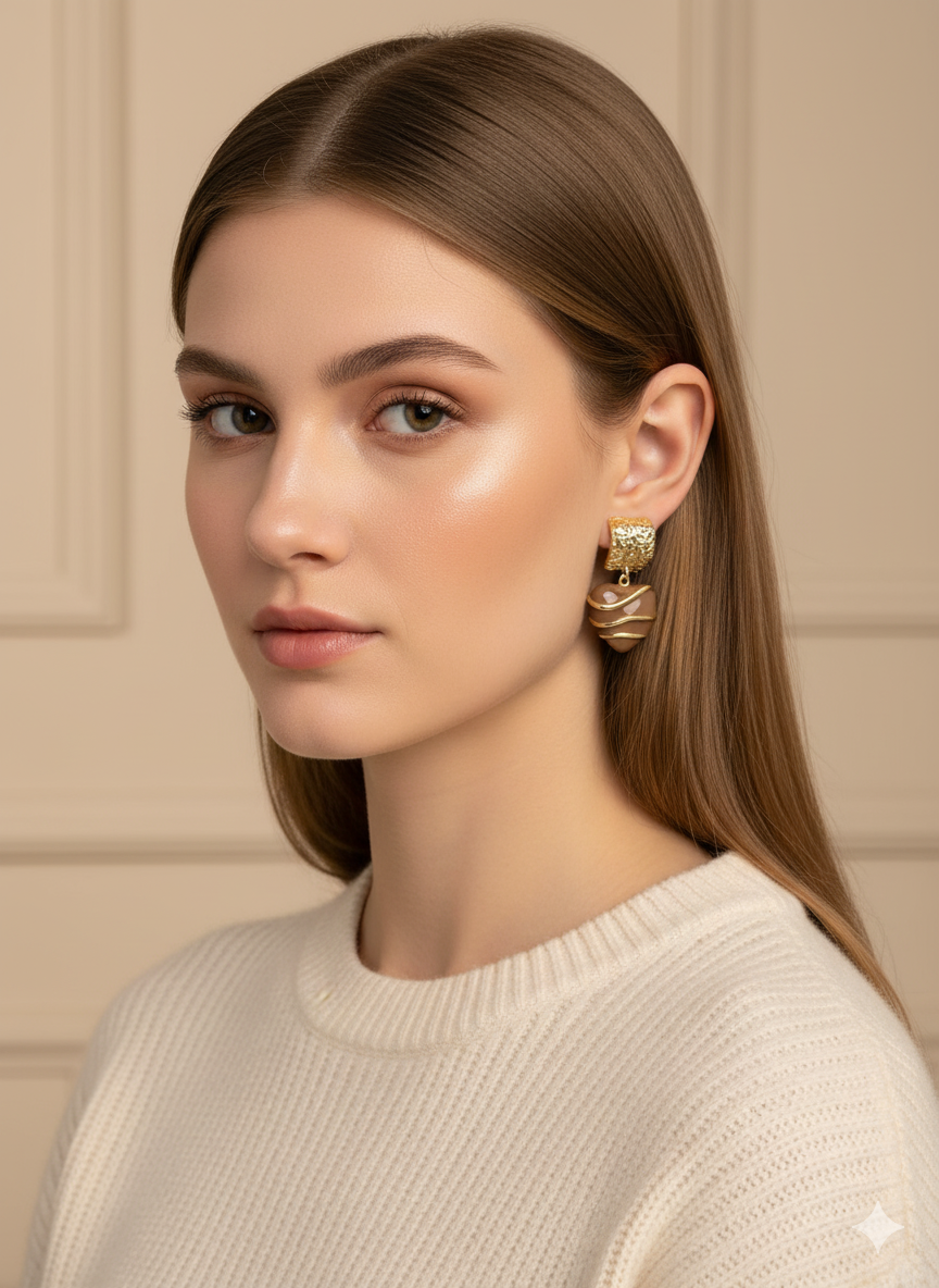 Elegant Textured Drop Earrings with Artisanal Swirl Charm