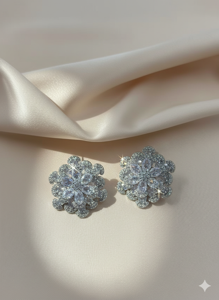 Silver Floral Cluster Crystal Stud Earrings – MODA Accessories