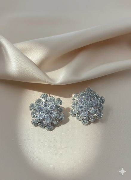 Silver Floral Cluster Crystal Stud Earrings – MODA Accessories
