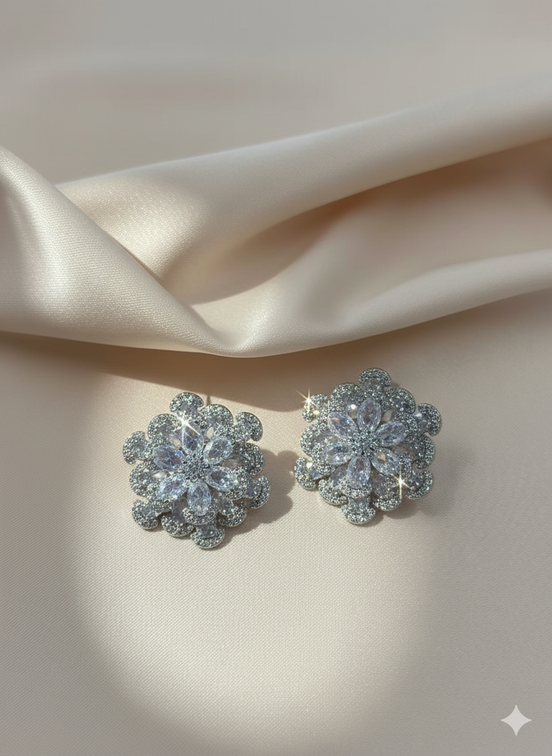 Silver Floral Cluster Crystal Stud Earrings – MODA Accessories