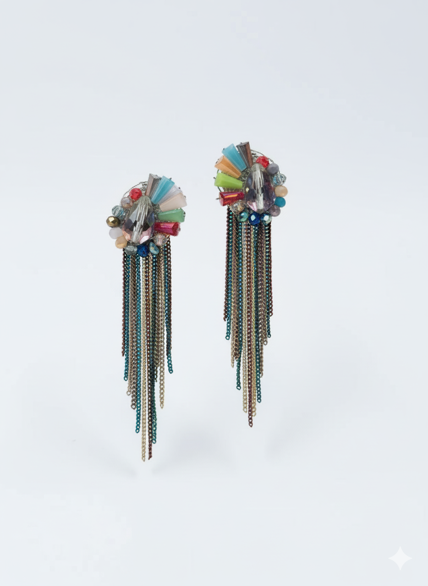 Multicolor Crystal Tassel Statement Earrings