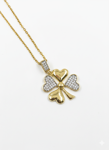Gold Four-Leaf Clover Heart Pendant Necklace – Stainless Steel | MODA Accessories