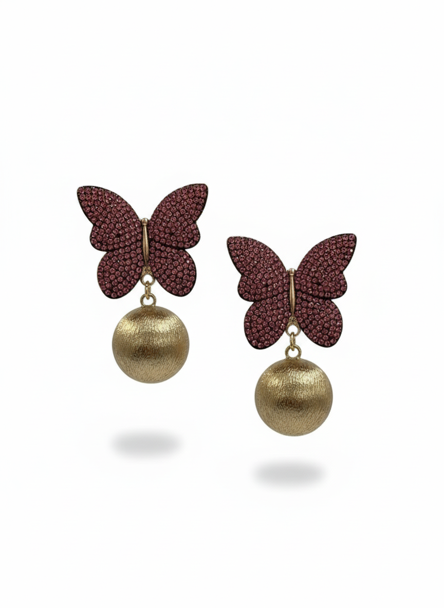 Butterfly Gold Sphere Drop Earrings