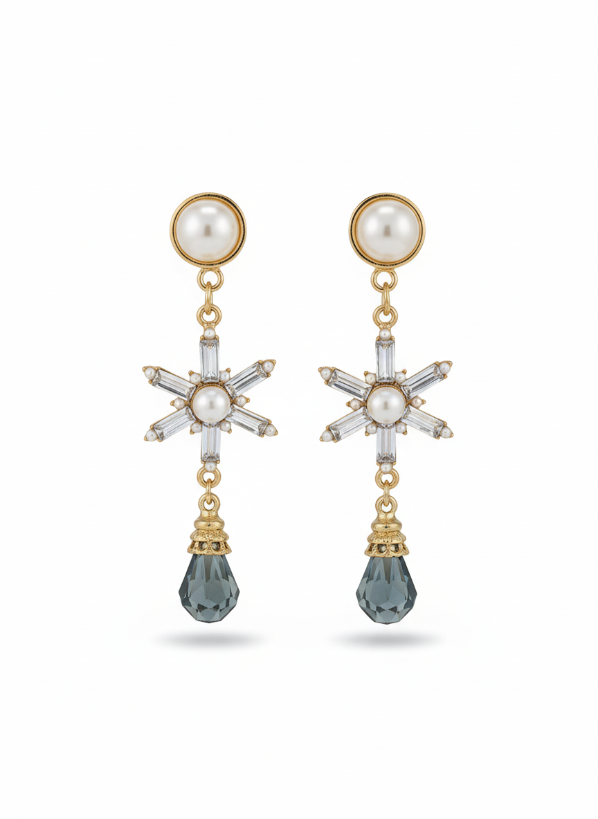 Golden Pearl Starburst Drop Earrings