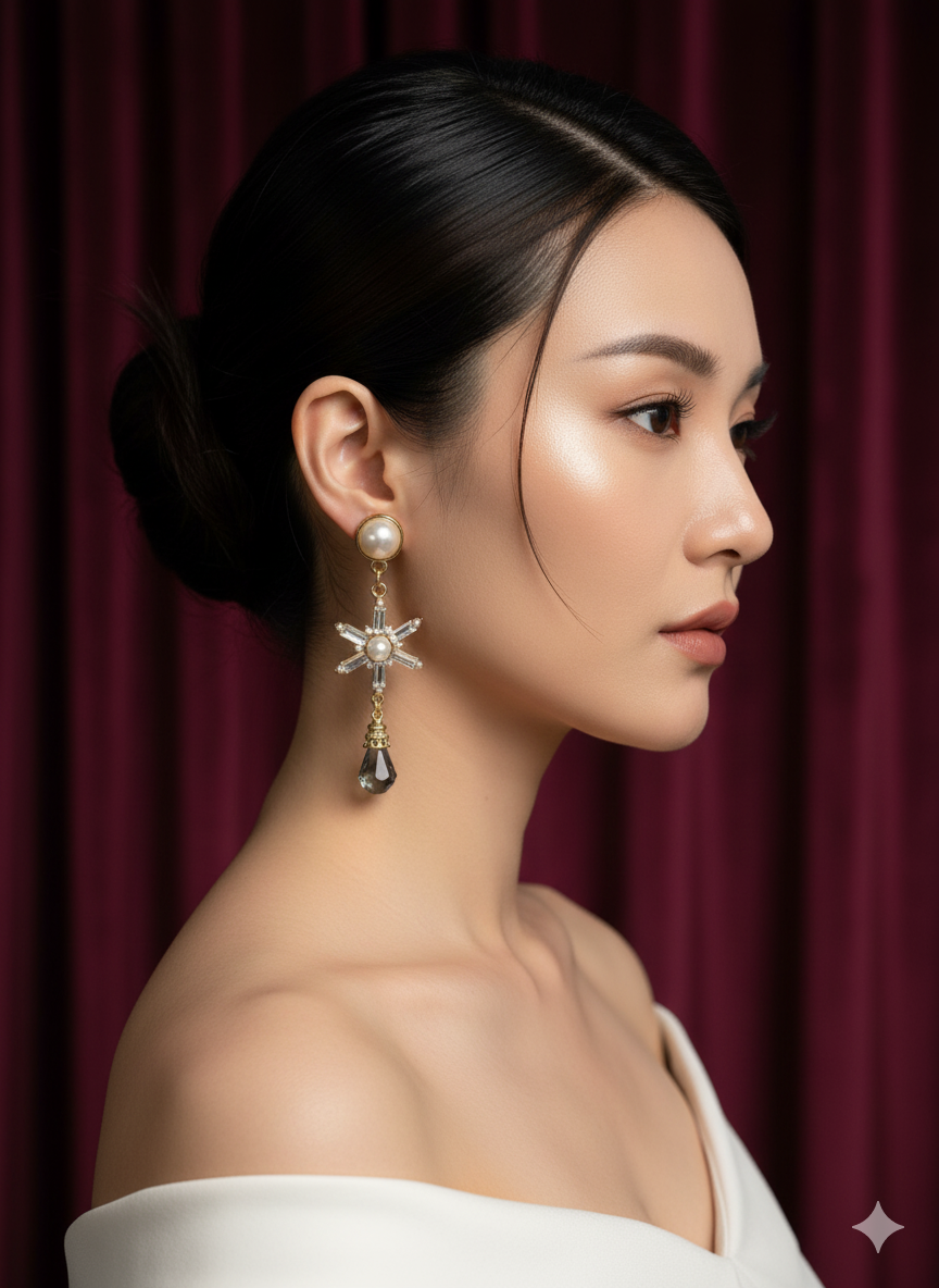 Golden Pearl Starburst Drop Earrings