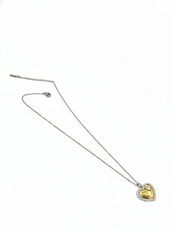 Two-Tone Heart Necklace – Gold & Silver Stainless Steel | MODA Accessories