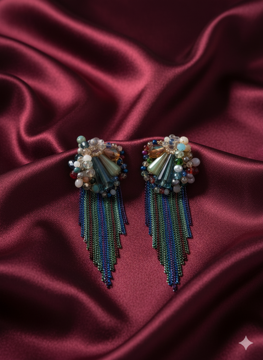Colorful Crystal Tassel Statement Earrings