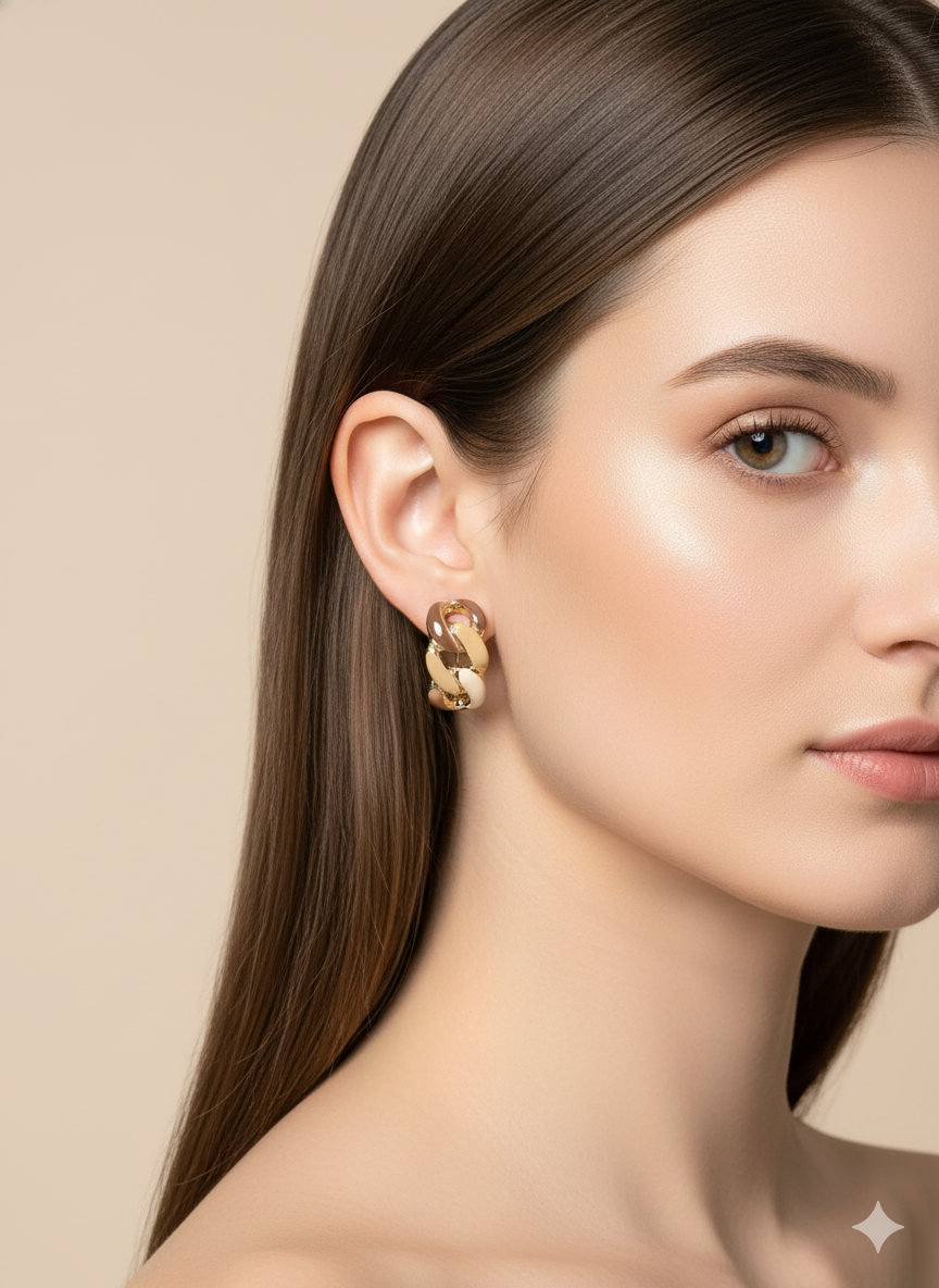 Twisted Gold & Brown Enamel Hoop Earrings