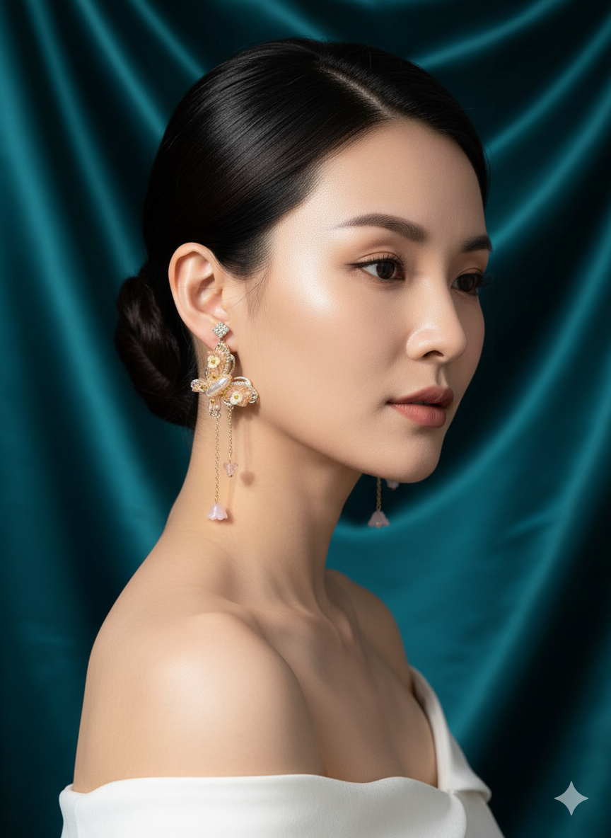 Butterfly Pearl & Crystal Drop Earrings