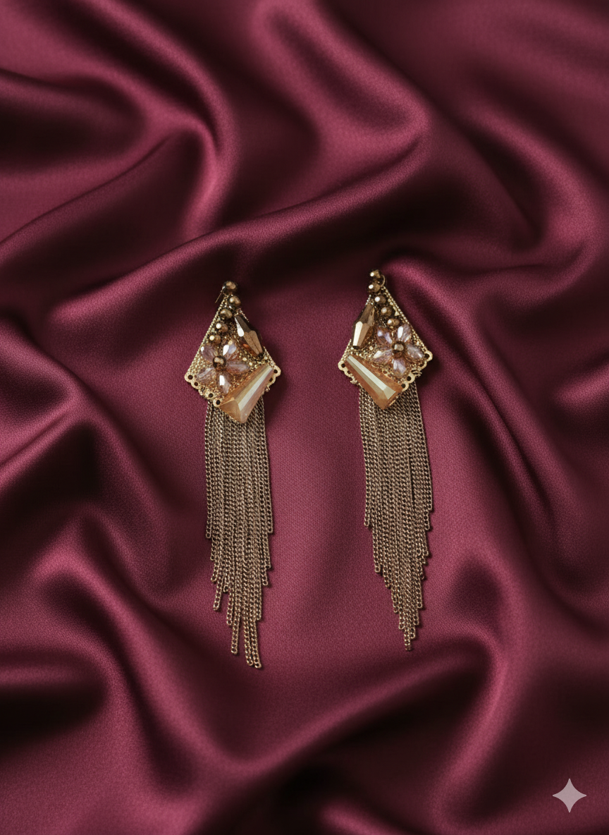 Elegant Gold Geometric Tassel Earrings