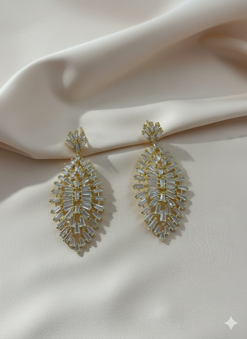 Gold Baguette Crystal Statement Drop Earrings – MODA Accessories