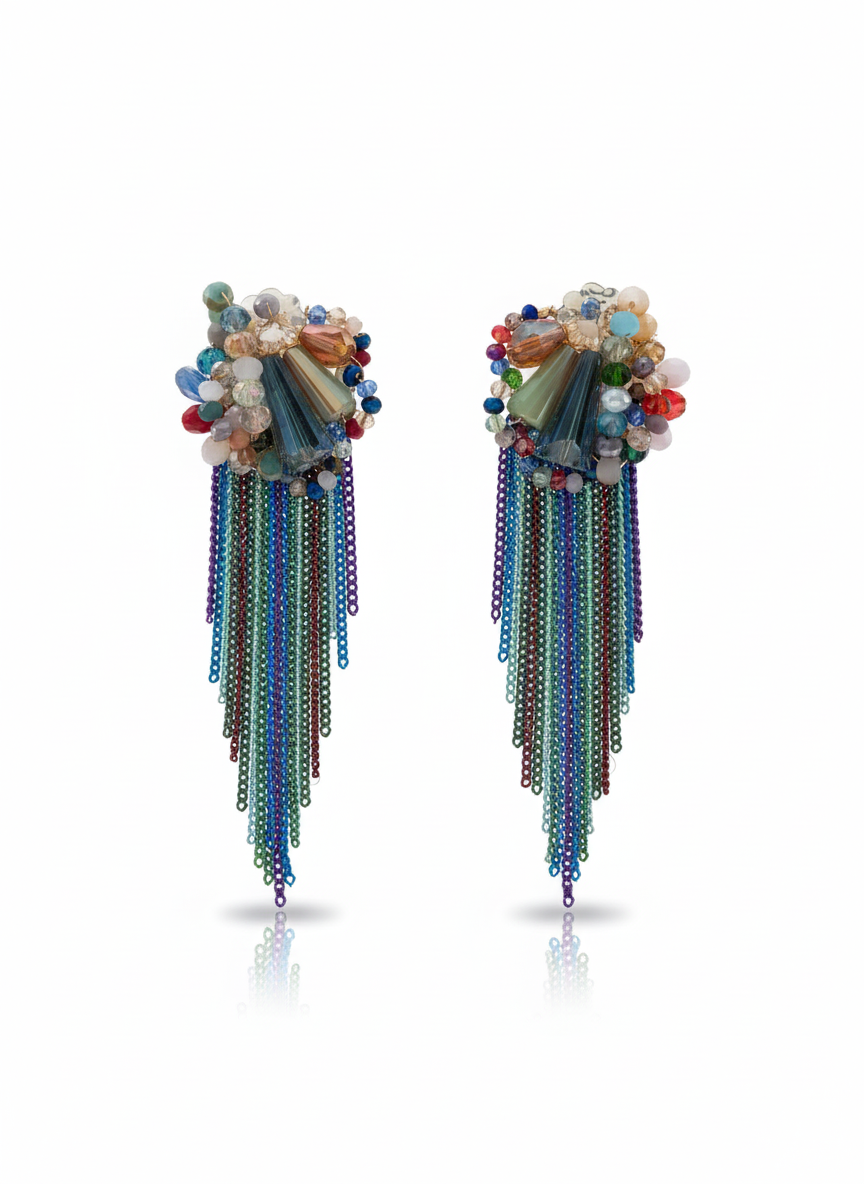 Colorful Crystal Tassel Statement Earrings