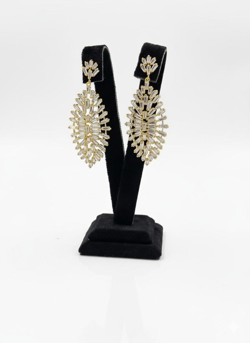 Gold Baguette Crystal Statement Drop Earrings – MODA Accessories