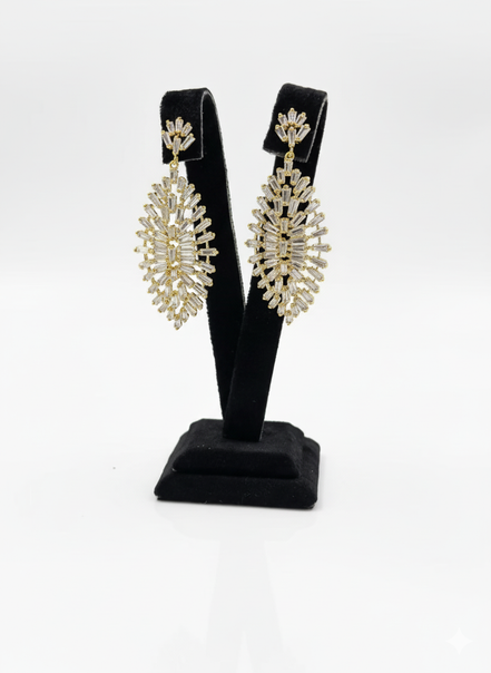 Gold Baguette Crystal Statement Drop Earrings – MODA Accessories