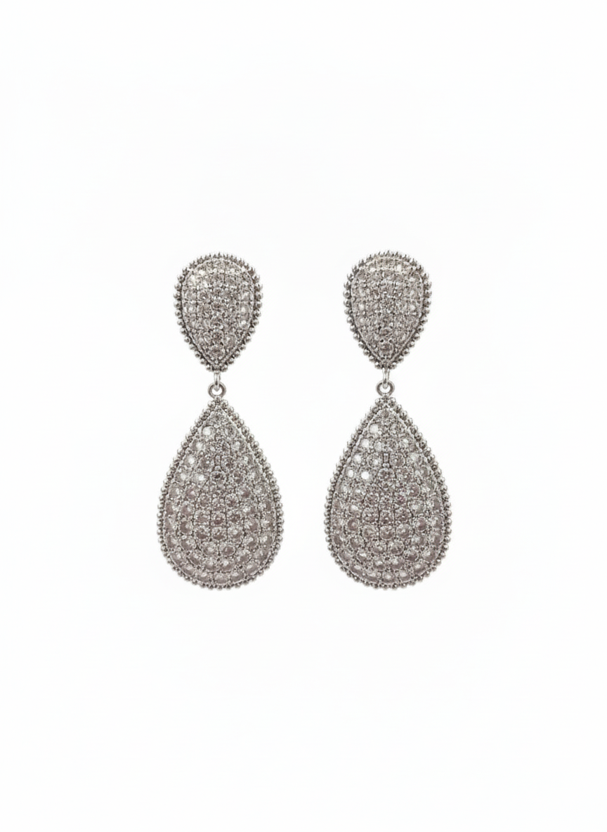 Silver Teardrop Pave Crystal Statement Earrings – MODA Accessories