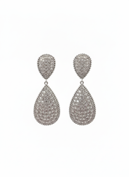 Silver Teardrop Pave Crystal Statement Earrings – MODA Accessories
