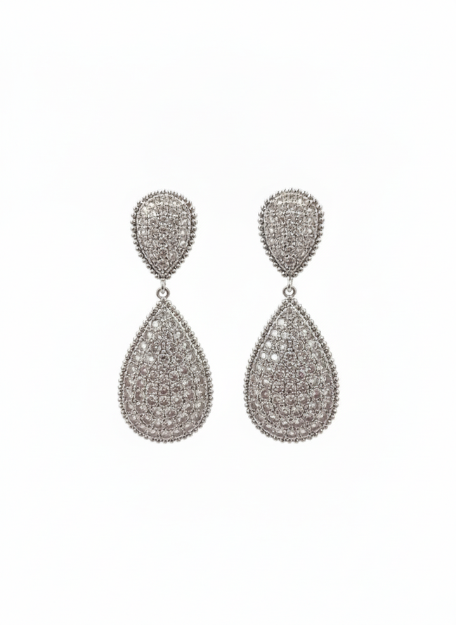 Silver Teardrop Pave Crystal Statement Earrings – MODA Accessories