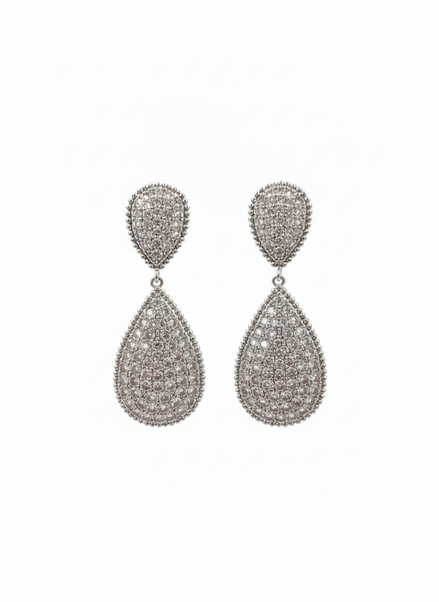 Silver Teardrop Pave Crystal Statement Earrings – MODA Accessories