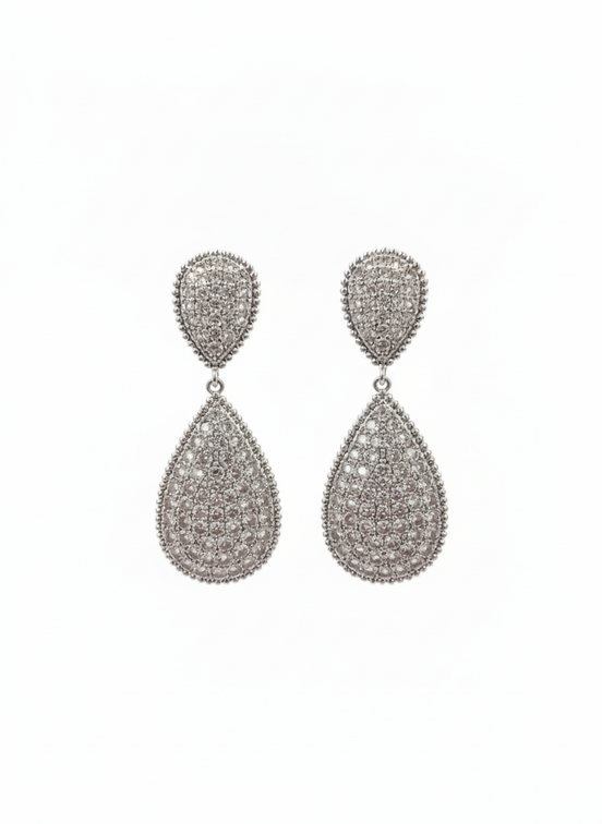 Silver Teardrop Pave Crystal Statement Earrings – MODA Accessories