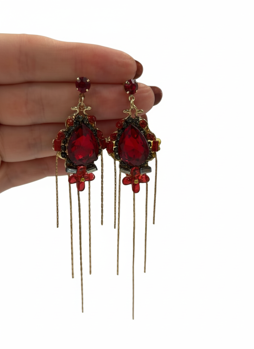 Scarlet Empress Long Crystal Drop Earrings