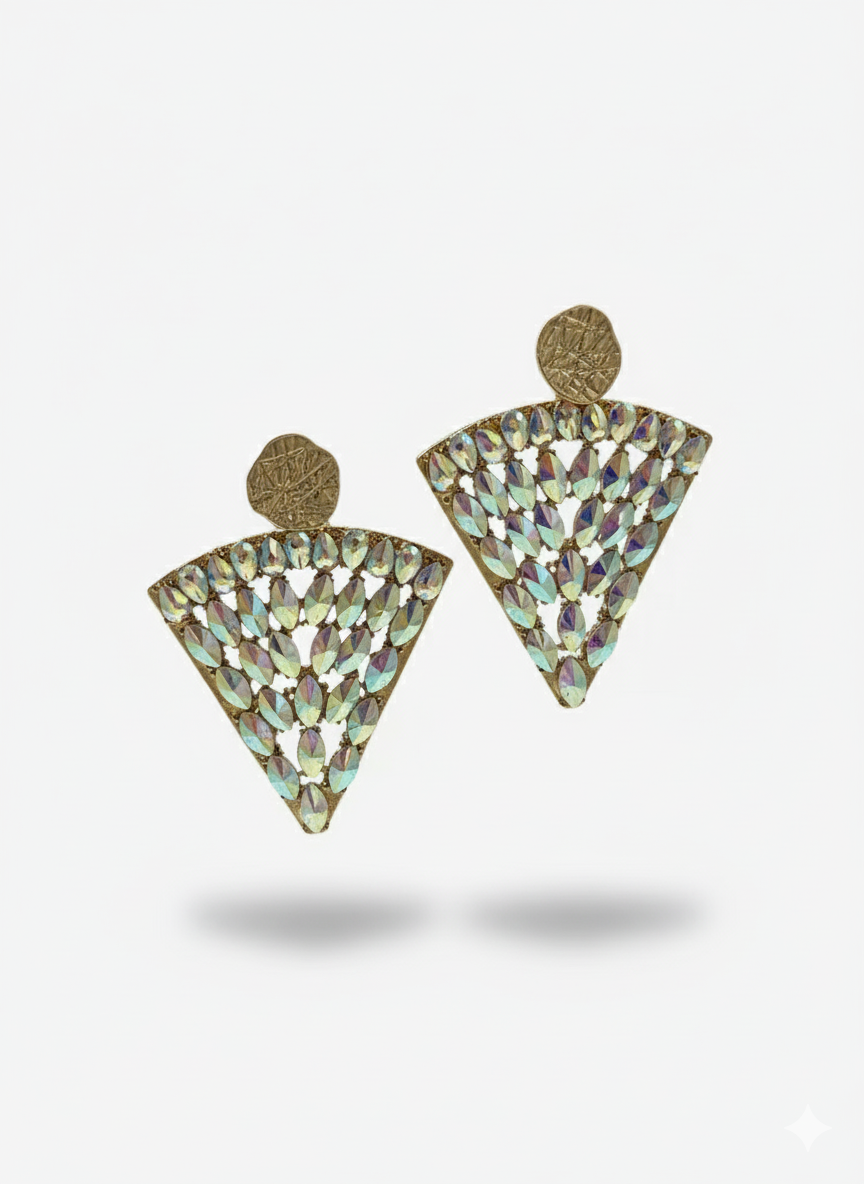 Golden Fan Crystal Statement Earrings